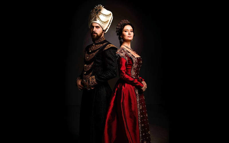 Muhtesem Yuzyil: Kosem (2015– ), red, sultan, black, Nurgul Yesilcay, man, woman, kosem, actress, tv series, couple, actor, HD wallpaper