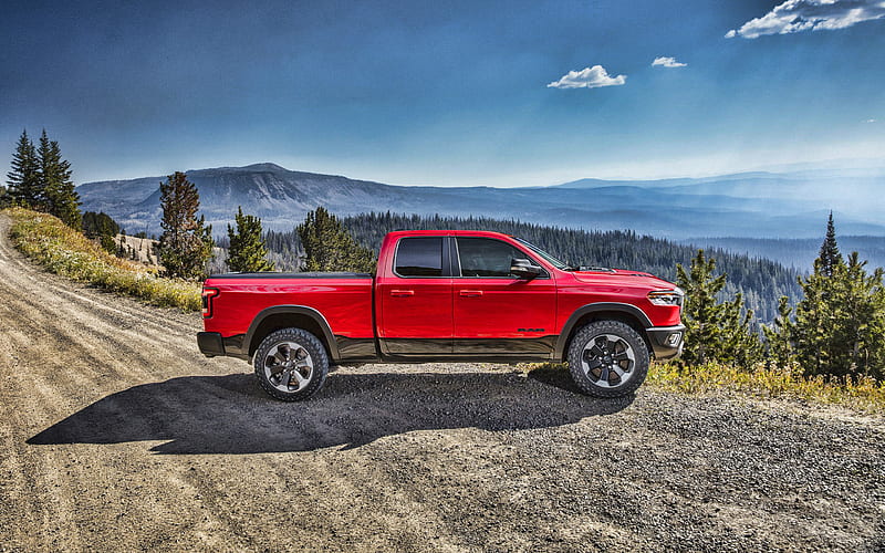 Dodge Ram 1500, Rebel Quad Cab, exterior, front view, red pickup truck, new red Ram 1500, american cars, Dodge, HD wallpaper