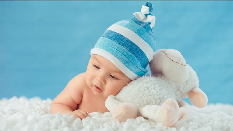 Sweet Baby And White Sheep Toy, HD wallpaper