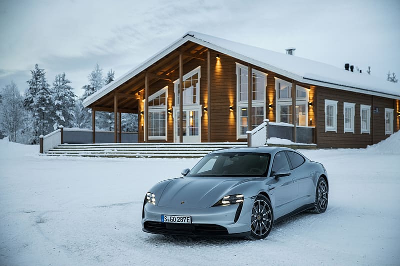 Winter, Porsche, Snow, Car, Vehicles, White Car, Porsche Taycan 4S, HD wallpaper