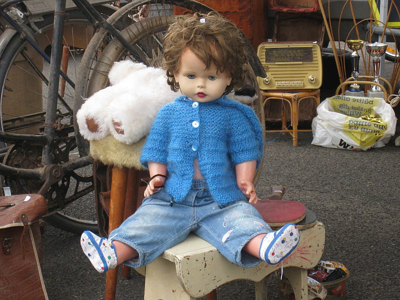 Doll from the 50s, teddybear, 50s, radio, colors, stuff, doll, HD wallpaper