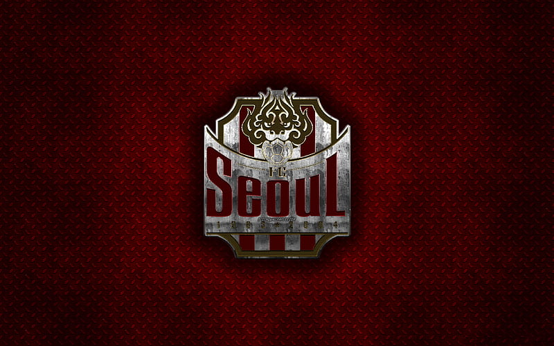 FC Seoul, South Korean football club, red metal texture, metal logo, emblem, Seoul, South Korea, K League 1, creative art, football, HD wallpaper