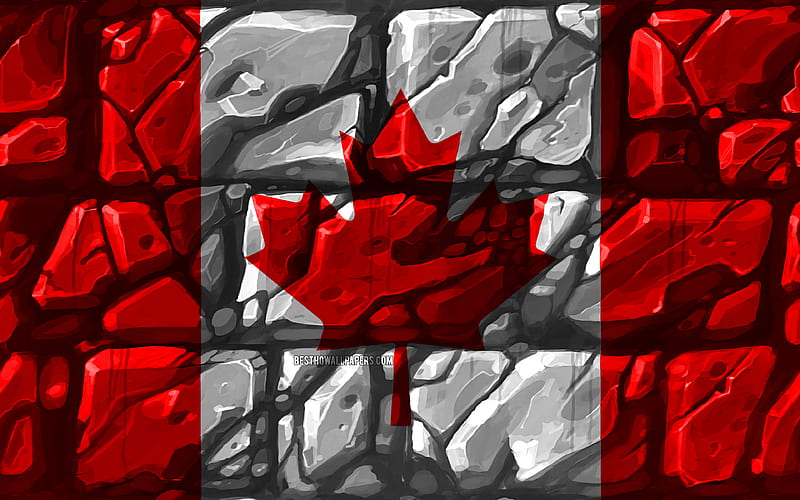Canadian flag, brickwall North American countries, national symbols, Flag of Canada, creative, Canada, North America, Canada 3D flag, HD wallpaper