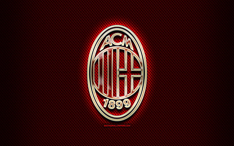 Milan FC, glass logo, red rhombic background, Serie A, soccer, italian football club, football, AC Milan logo, creative, AC Milan, Italy, HD wallpaper