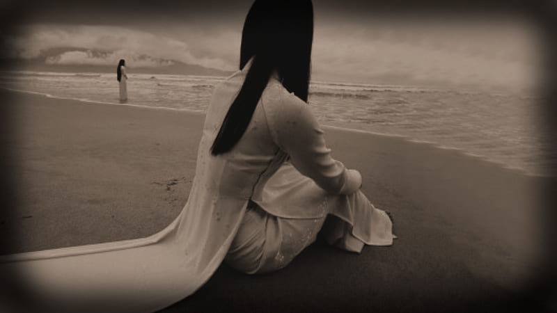 Lost Without You, sepia, beach, friendship, love, black and white, sad, lost, hop, HD wallpaper