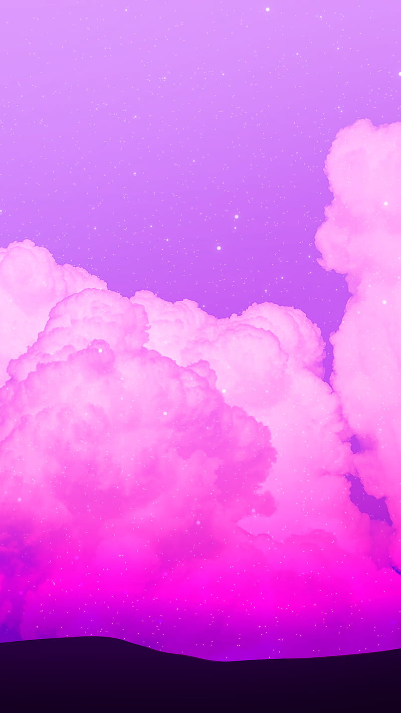 AESTHETIC CLOUDS , atmosphere, bonito, celestial, cloudy, cumulus, dream, dreaming, evening, fantasy, glowy, hills, landscapes, lavender, moonlight, mountain, nature, night, pink, skies, sky, skyline, stars, weather, HD phone wallpaper