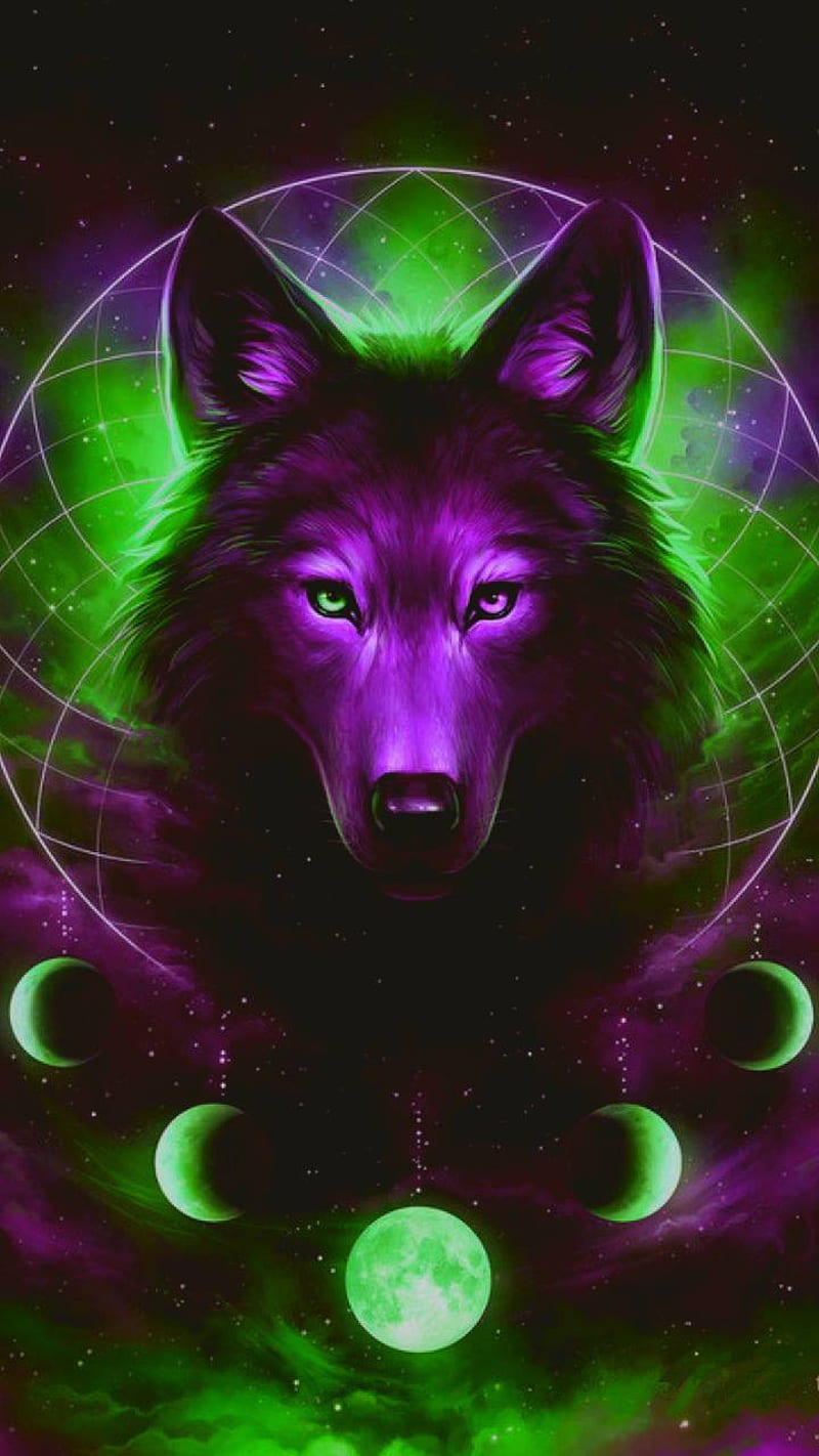 Galaxy wolf, wolves, galexy, HD phone wallpaper