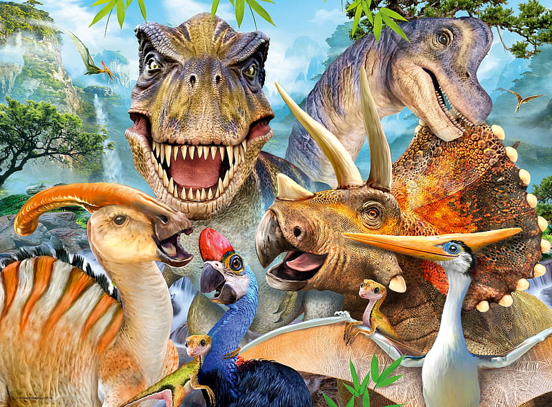Dinosaurs, art, t-rex, fantasy, luminos, dinosur, howard robinson, HD wallpaper