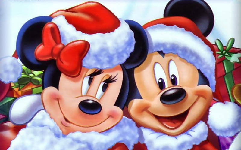 Mickey and Minnie, red, christmas, mickey mouse, santa claus, winter ...