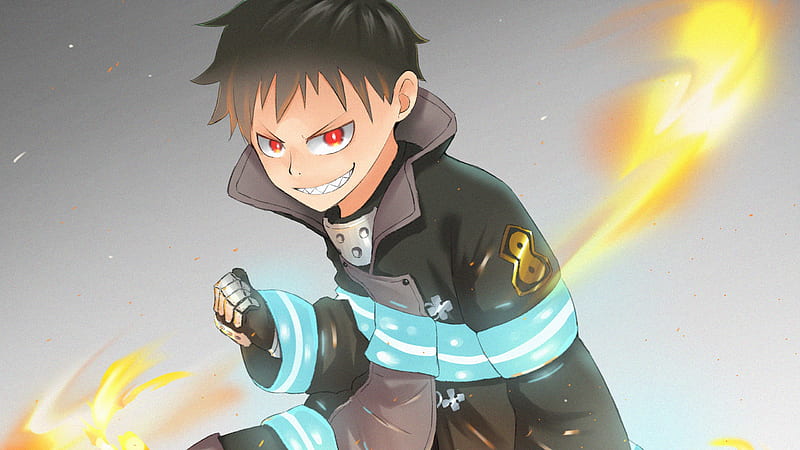Fire Force Shinra Kusakabe On Fire With Gray Background Anime, HD wallpaper