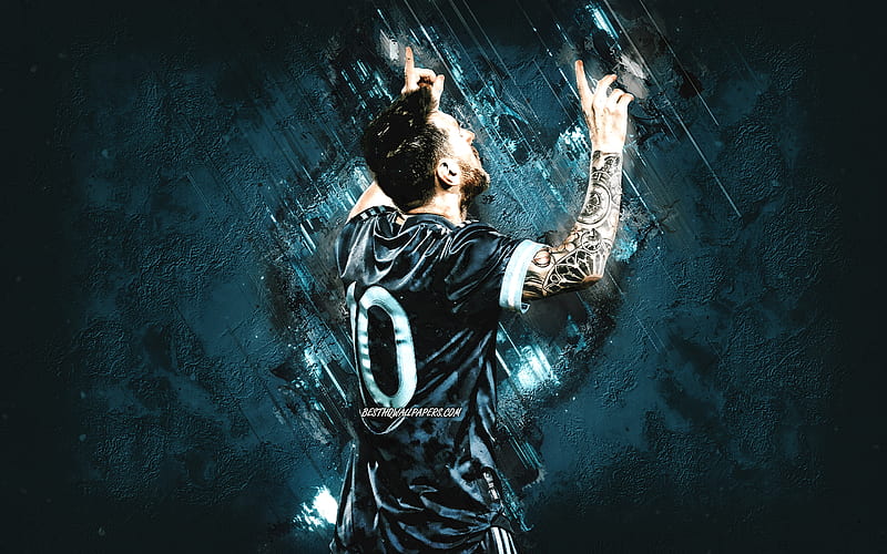 Lionel Messi, Argentina National Football Team, blue stone background, creative background blue, creative art, Argentina, football, HD wallpaper