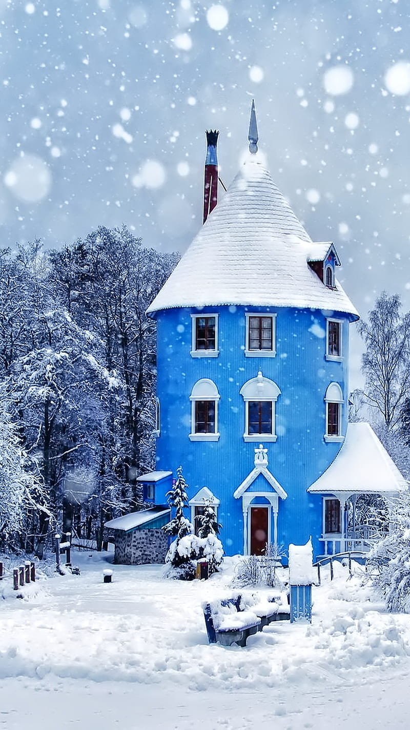 Castle, blue, snow, HD phone wallpaper