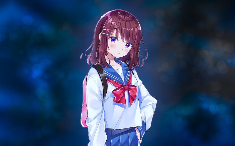 Anime, Original, Girl, Hairpin, Original (Anime), Sailor Uniform, School Uniform, Short Hair, HD wallpaper