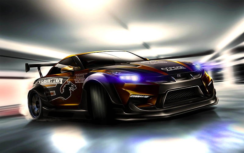 Nissan GT-R, drift, stance, tunned GT-R, R35, night, tuning, supercars, japanese cars, Nissan, HD wallpaper