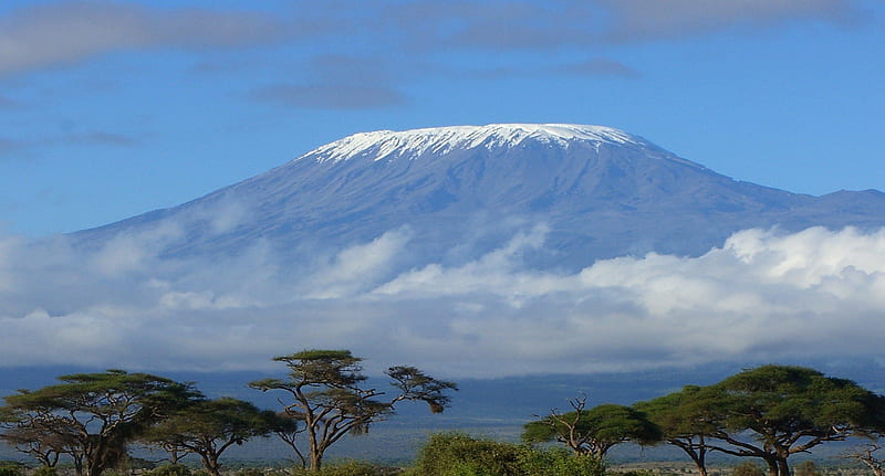 Mount Kilimanjaro, Tanzania, tanzania, mountain, nature, trees, clouds, sky, blue, kilimanjaro, HD wallpaper
