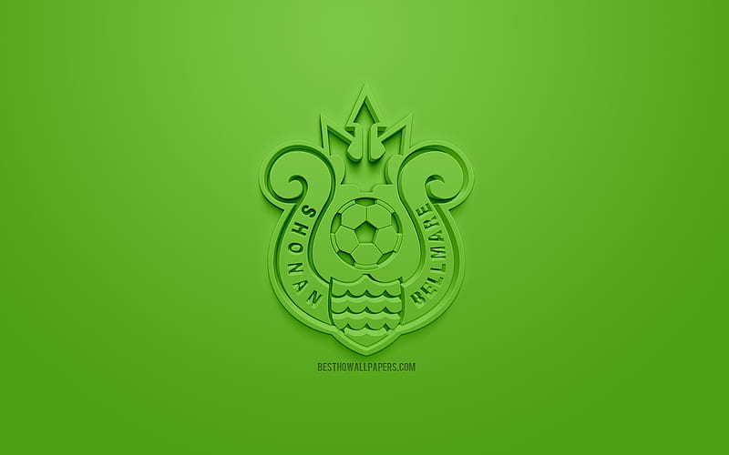 Shonan Bellmare FC, creative 3D logo, green background, 3d emblem, Japanese football club, J1 League, Hiratsuka, japan, 3d art, football, stylish 3d logo, FC Shonan, HD wallpaper