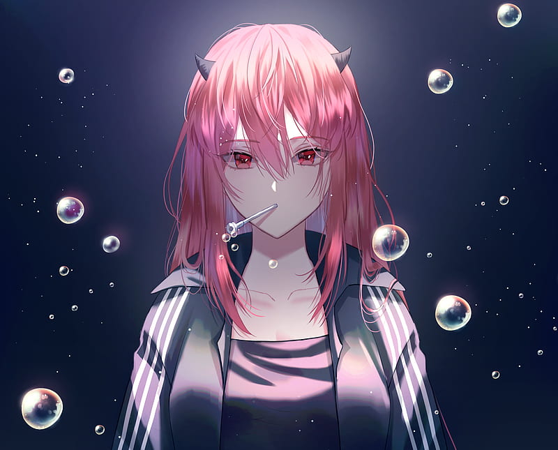 Anime, Original, Bubble, Girl, Pink Hair, Red Eyes, HD wallpaper | Peakpx