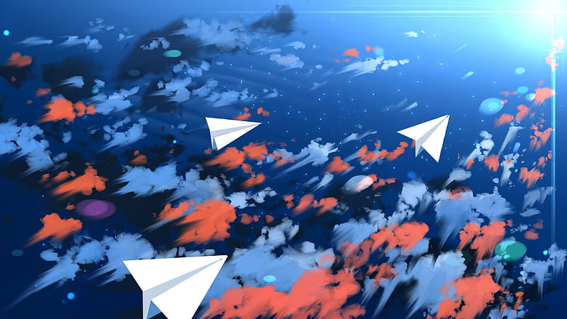 paper planes, floating, anime sky, beyond the clouds, scenery, Anime, HD wallpaper