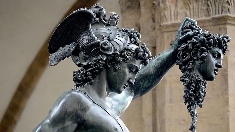 Man holding head statue Italy face architecture snake Medusa ., HD wallpaper