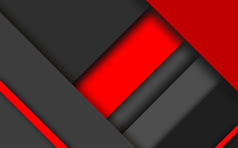 material design, red and black, colorful lines, geometric shapes, lollipop, triangles, creative, strips, geometry, dark background, HD wallpaper