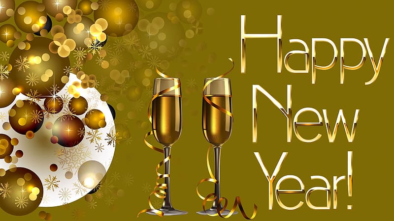 Happy New Year, Graphics, Winter, Glasses, Holiday, Balls, HD wallpaper