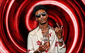 21 Savage Is Walking On Road Wearing Red Shirt And Cap Blue Jean Holding  Cups In Hand HD 21 Savage Wallpapers, HD Wallpapers
