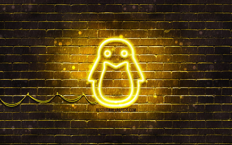 Linux yellow logo yellow brickwall, Linux logo, creative, Linux neon logo, Linux, HD wallpaper