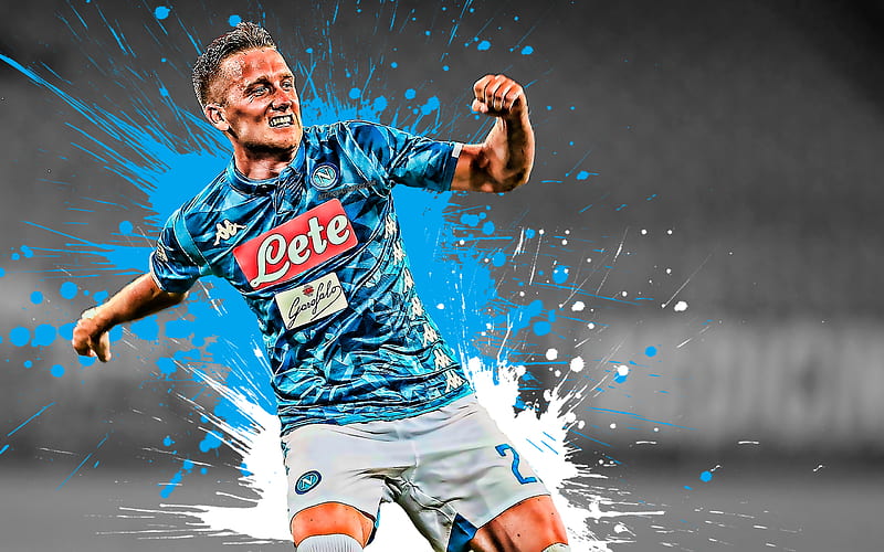 Piotr Zielinski polish football player, Napoli, midfielder, blue white paint splashes, creative art, Serie A, Italy, football, grunge, Zielinski, HD wallpaper
