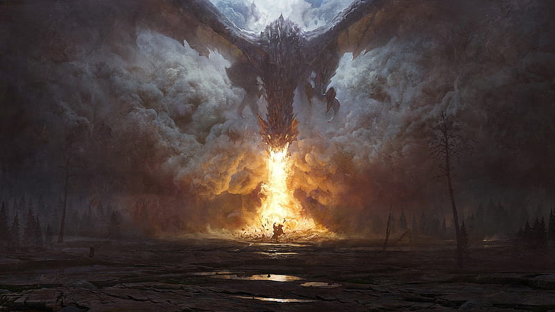 Dragons Breath, fire, fantasy, breath, dragon, illustration, HD wallpaper