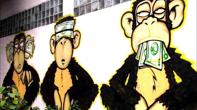 three monkeys in white background with money dope, HD wallpaper
