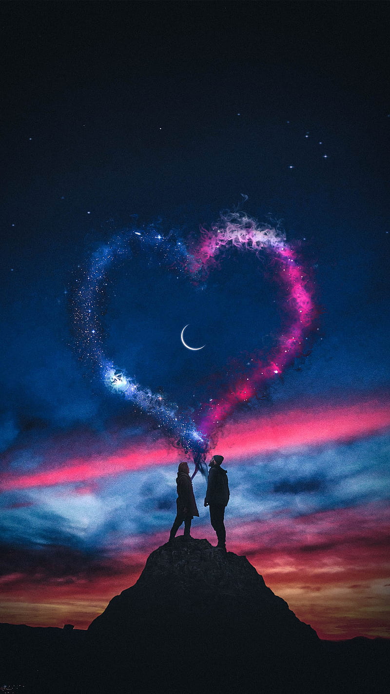 My love, M_A_Visuals, clouds, fantasy, lovely, man and woman, sky, stars, sunset, universe, HD phone wallpaper