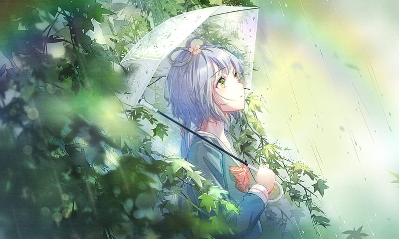 luo tianyi, chinese vocaloid, umbrella, raining, Anime, HD wallpaper