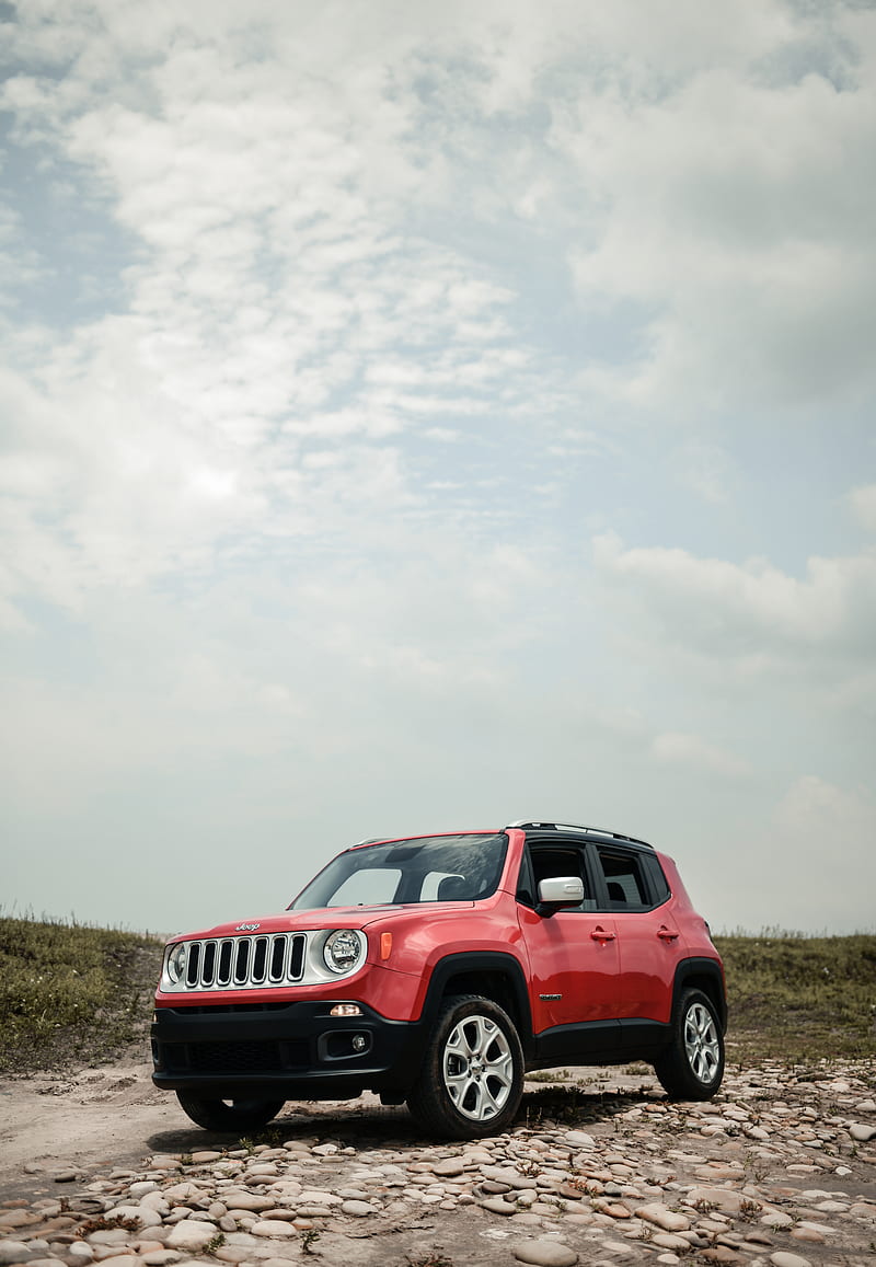 jeep renegade, jeep, car, suv, red, side view, off-road, HD phone wallpaper