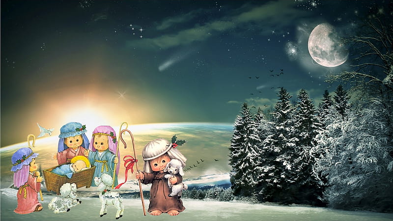 Xmas scene, nativity, christ, jesus, christmas, shepherd, winter, HD wallpaper