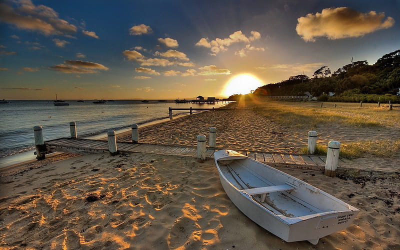 Sunset, beach, sand, water, ocean, pier, nature, sky, HD wallpaper | Peakpx