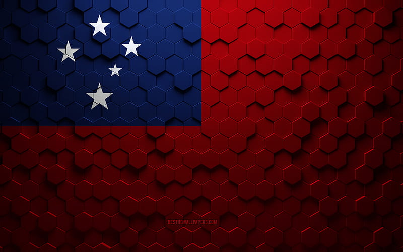 Flag of Samoa, honeycomb art, Samoa hexagons flag, Samoa, 3d hexagons art, Samoa flag, HD wallpaper