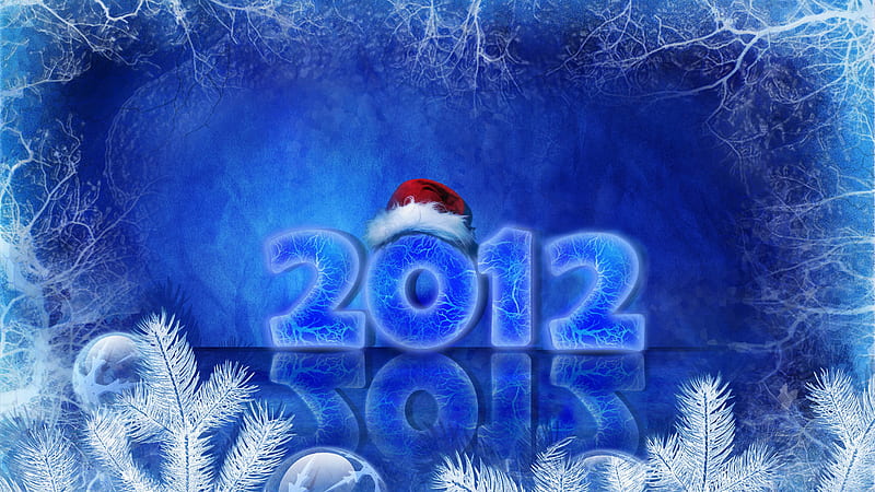 Merry Christmas and a Happy 2012 !!, christmas, cap, 2012, bonito, new year, abstract, blue, winter, HD wallpaper