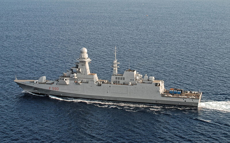 Carlo Bergamini, F590, FREMM Frigate, sea, Italian Navy, Italian frigate, warships, HD wallpaper
