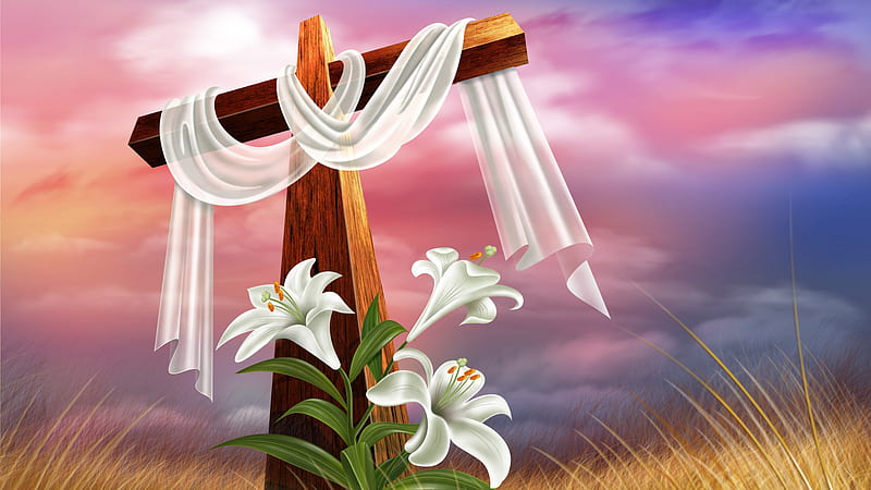 White Cloth On Cross Beside Flowers Cross, HD wallpaper