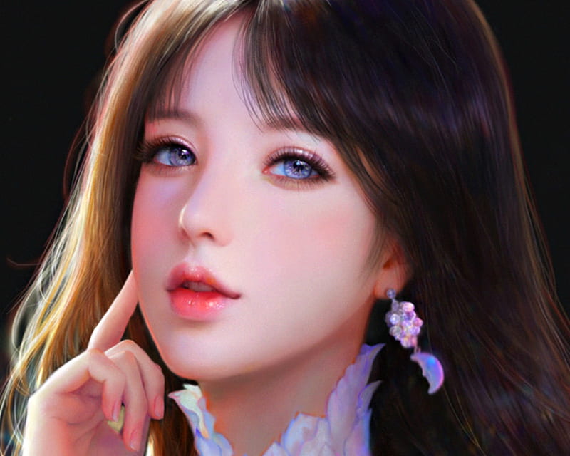 Chengxi, frumusete, moon, luminos, ruoxin zhang, game, opal, fantasy, moon, girl, beauty, jewel, face, portrait, HD wallpaper