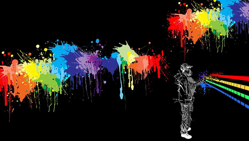 Graffiti, character, multicolor, black background, graphics, spray, illustration, vector, HD wallpaper