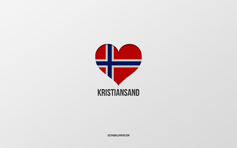 I Love Kristiansand, Norwegian cities, gray background, Kristiansand, Norway, Norwegian flag heart, favorite cities, Love Kristiansand, HD wallpaper