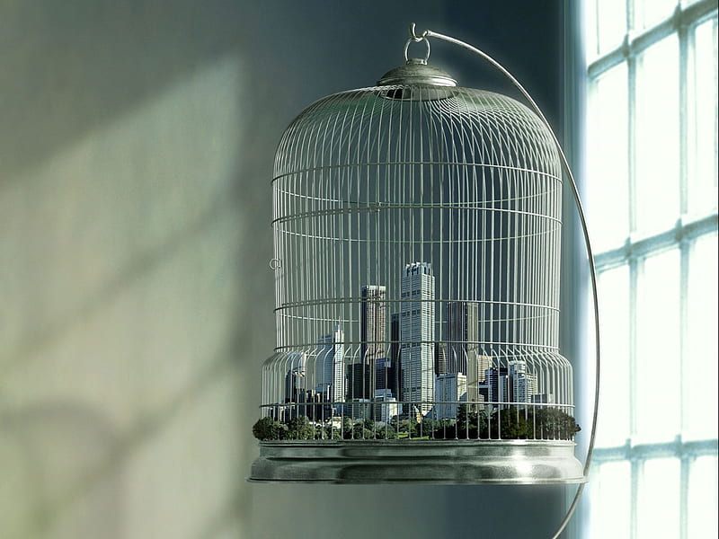 World In Cage, abstract, buildings, HD wallpaper