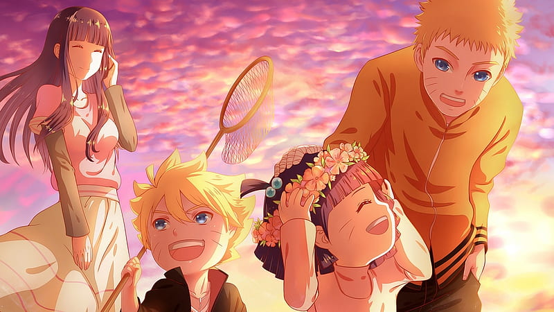 Naruto's Family, family, boruto, naruto, romance, sunset, happy, cute, love, shippuuden, hinata, HD wallpaper