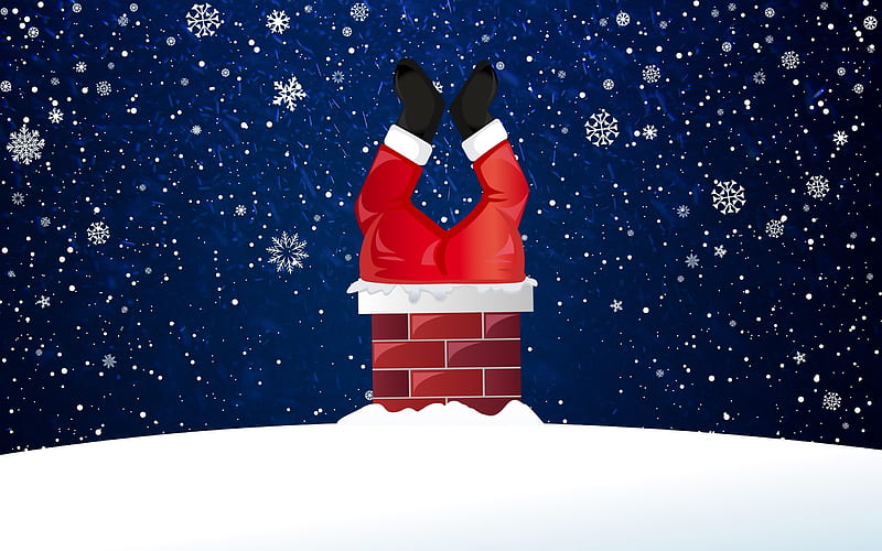 Funny Santa, red, roof, craciun, christmas, winter, santa, snow, funny, white, blue, HD wallpaper