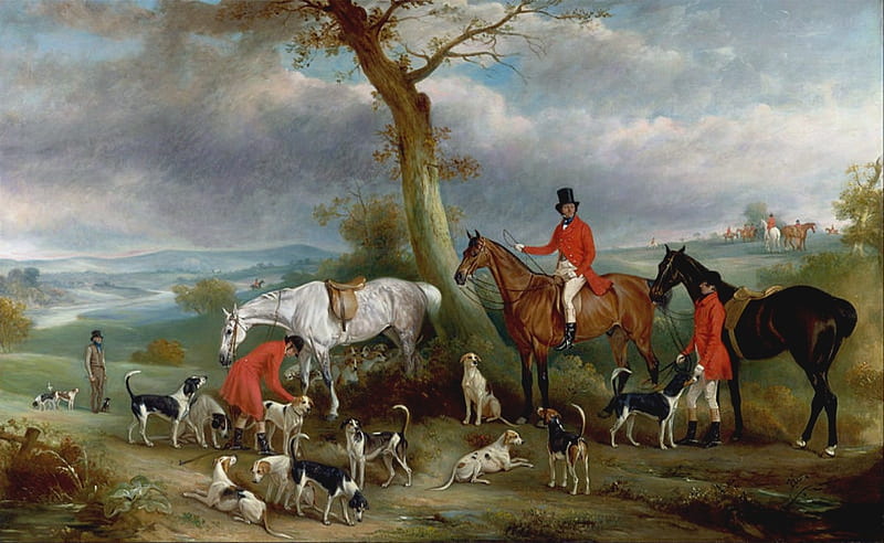 The Hunt, Women, John, Painting, Dogs, Horses, Men, HD wallpaper