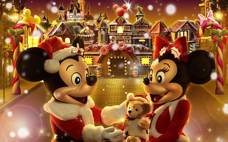 Mickey and Minnie The Gingerbread Man Christmas fairy village, HD wallpaper