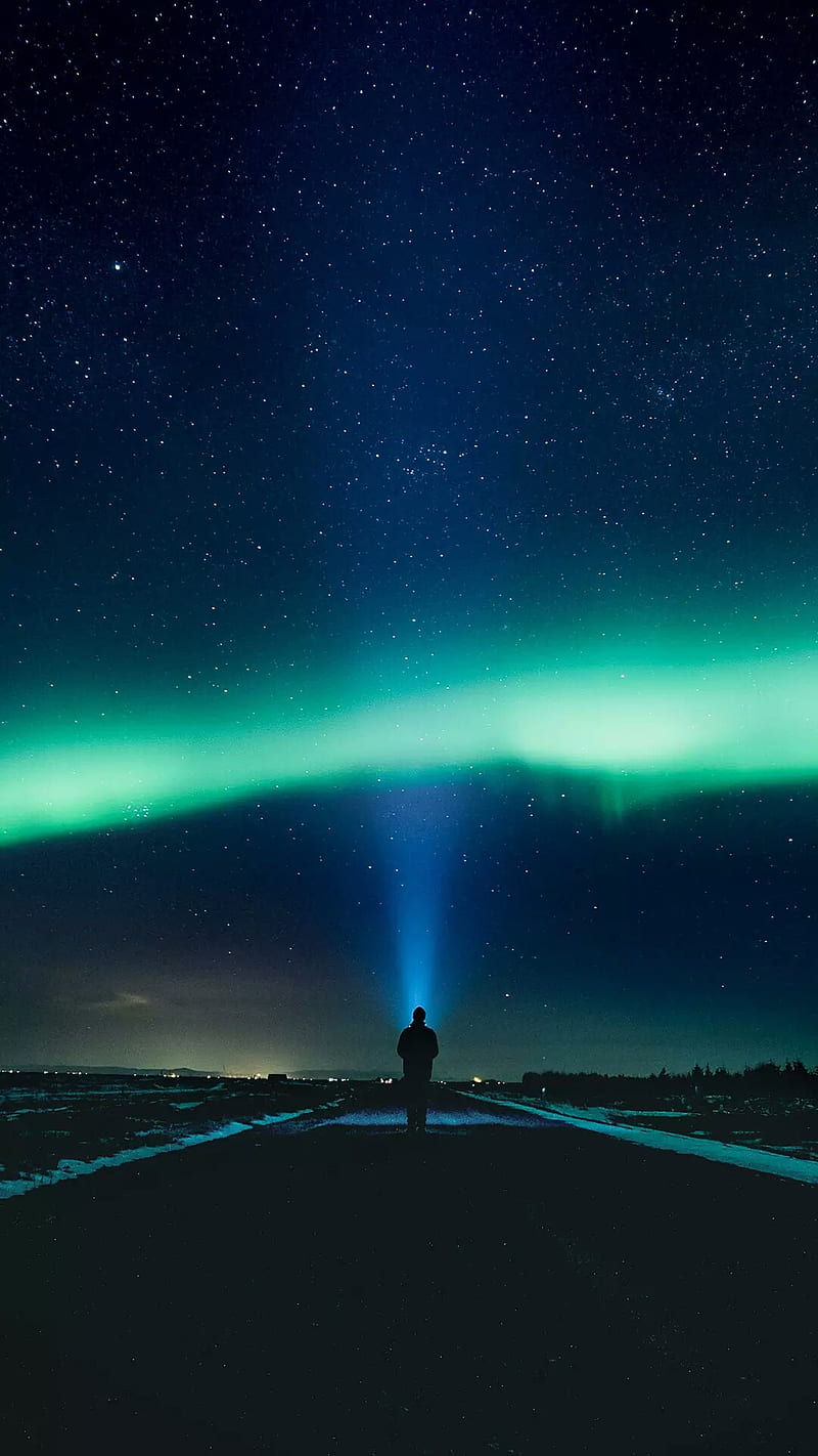 Aurora, lights, space, sky, night, landscape, stars, HD phone wallpaper