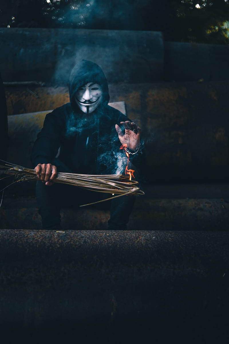 mask, anonymous, hood, fire, HD phone wallpaper