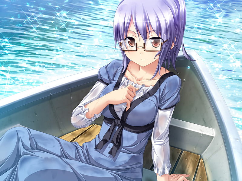 Hot anime, cute, drenched, boat, girl, cg, game, sexy, HD wallpaper
